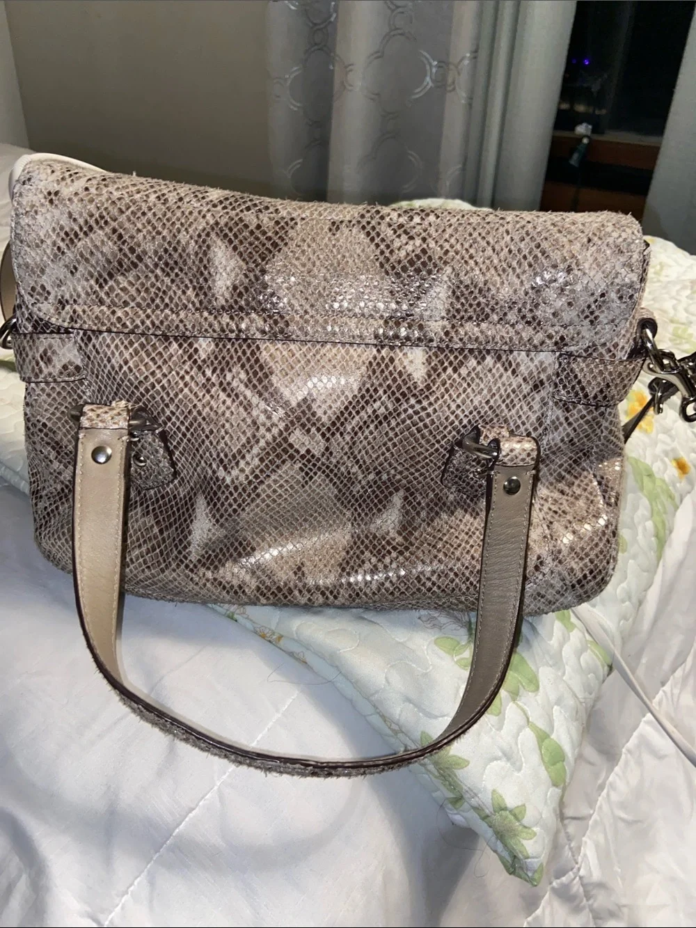 Coach Snake-Embossed Shoulder Bag in Taupe and Beige